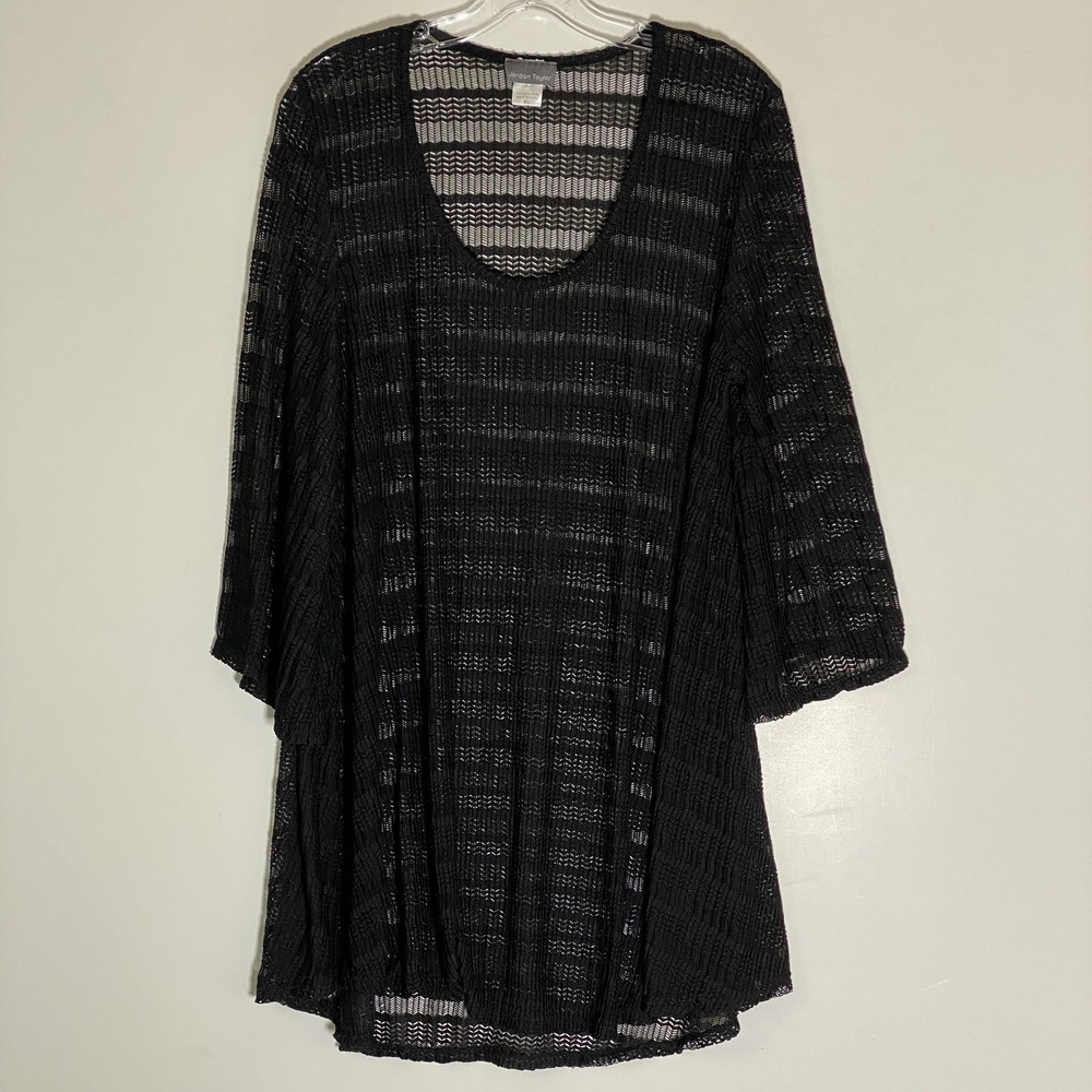 Jordan Taylor Cover Up Womens XL Black Mesh Stripe 3/4 Sleeve Tunic Swimwear